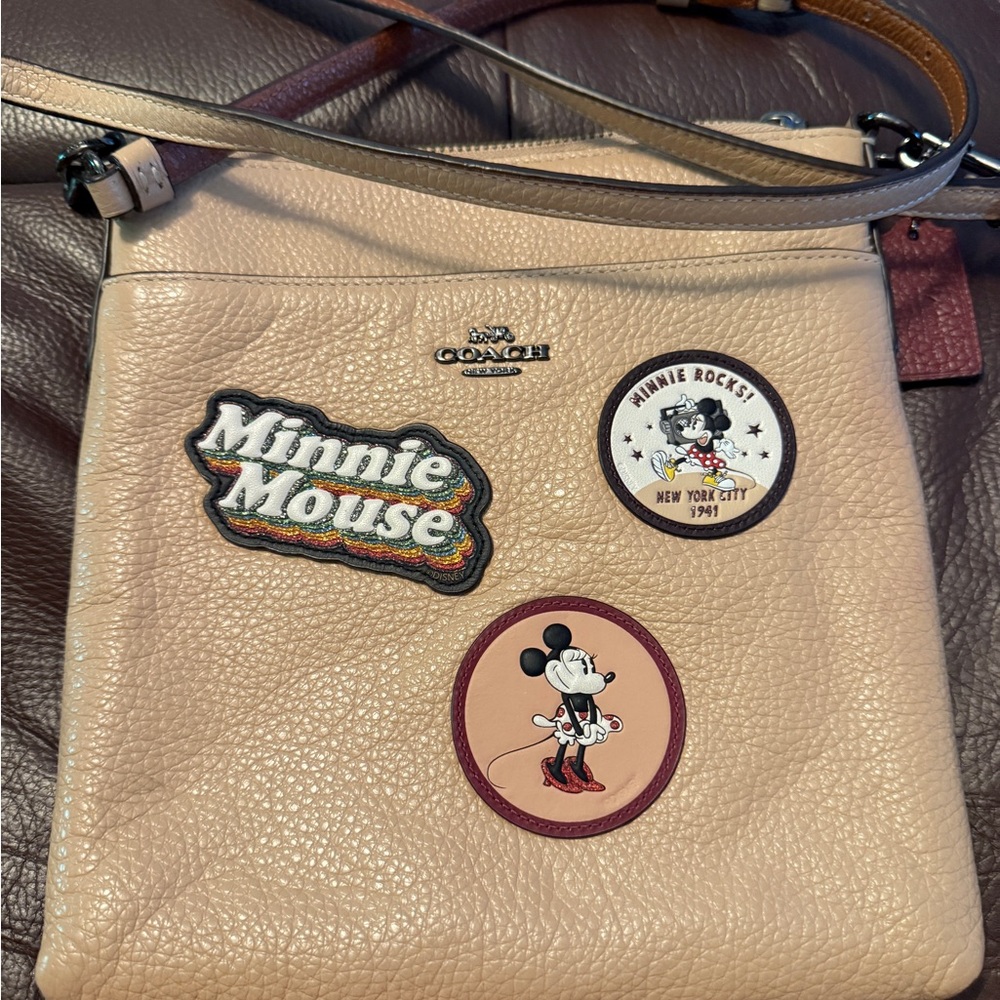 Coach Tan Crossbody Bag with Disney Patches